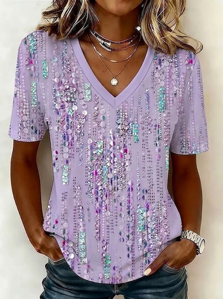 Vintage Abstract V Neck Short Sleeve T-shirt
