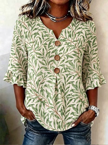 V Neck Half Sleeve Geometric Regular Regular Fit Blouse For Women