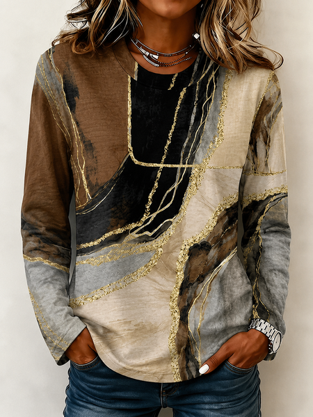 Casual Abstract Crew Neck Long Sleeve T-shirt