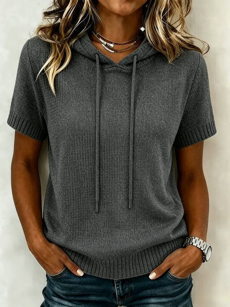 Casual Plain Hoodie Short Sleeve T-shirt