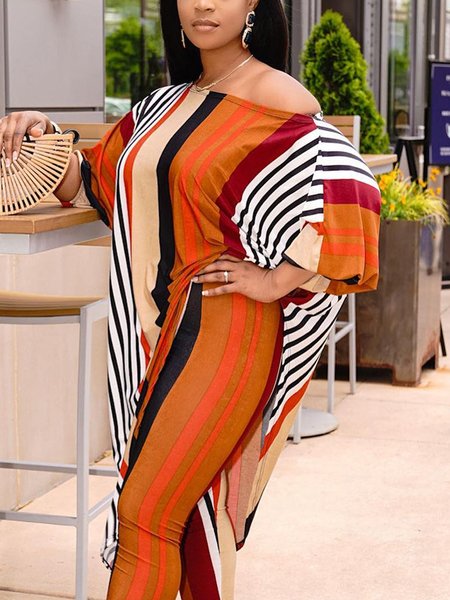 Casual Striped Printing Off The Shoulder T-shirt 1 Casual Striped Printing Off The Shoulder T-shirt