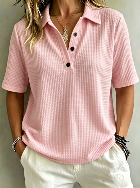 Vintage Plain Polo Collar Half Sleeve T-shirt