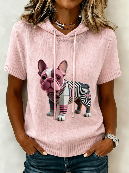 Casual Animal Hoodie Short Sleeve T-shirt
