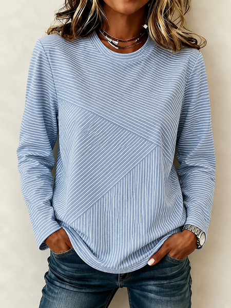 Casual Striped Crew Neck Long Sleeve T-shirt