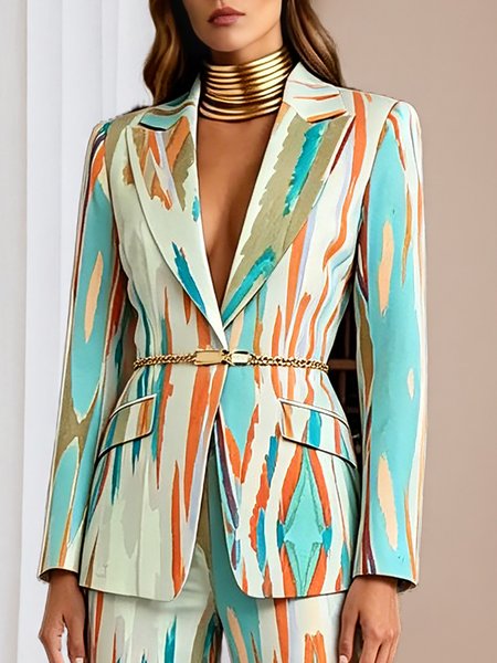 Urban Printing Geometric Shawl Collar Blazer With No Belt