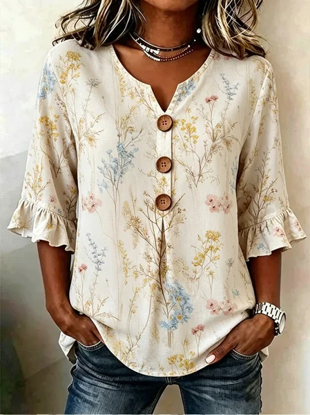 V Neck Half Sleeve Geometric Regular Regular Fit Blouse For Women