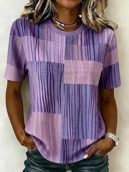 Casual Abstract Crew Neck Short Sleeve T-shirt