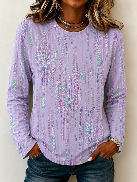 Casual Abstract Crew Neck Long Sleeve T-shirt