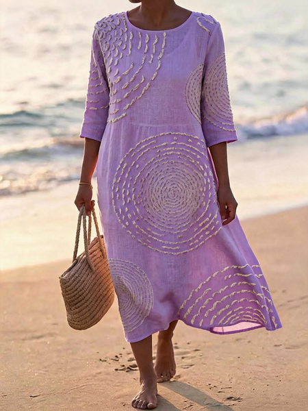 Women Geometric Summer Dress Crew Neck Half Sleeve A-Line Dress