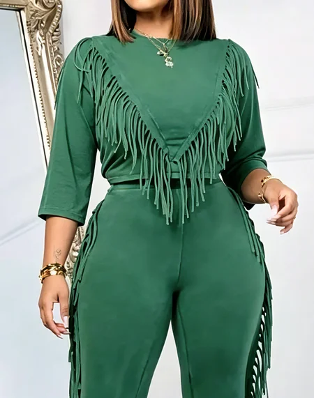Casual Plain Tassel T-shirt