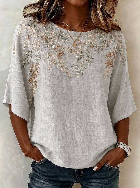 Women 3D Printing Crew Neck Half Sleeve Blouse Printing Vintage Daily Summer Top