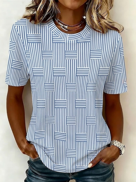 Casual Striped Crew Neck Short Sleeve T-shirt
