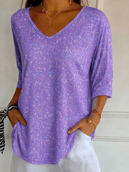 Casual Leaf V Neck Short Sleeve T-shirt