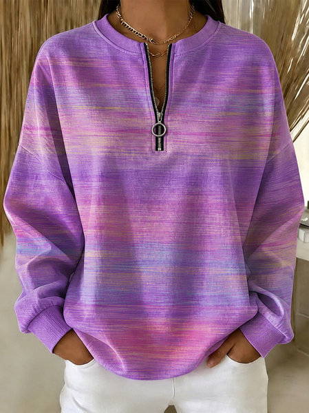 Women Ombre Stand Collar Casual Spring/Fall Long Sleeve Sweatshirt