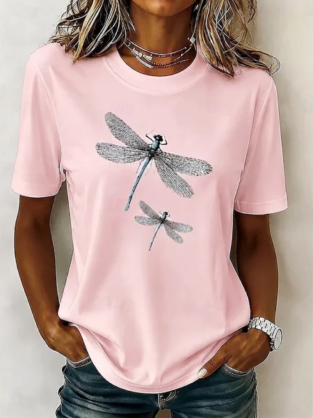 Casual Dragonfly Crew Neck Short Sleeve T-shirt