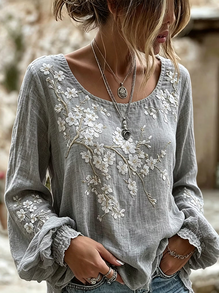 Women Floral Crew Neck Long Sleeve Blouse Printing Vintage Daily Spring/Fall Top
