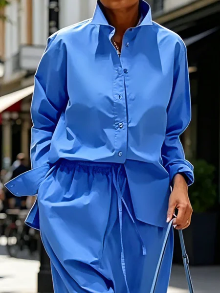 Cotton Casual Plain Buttoned Shirt