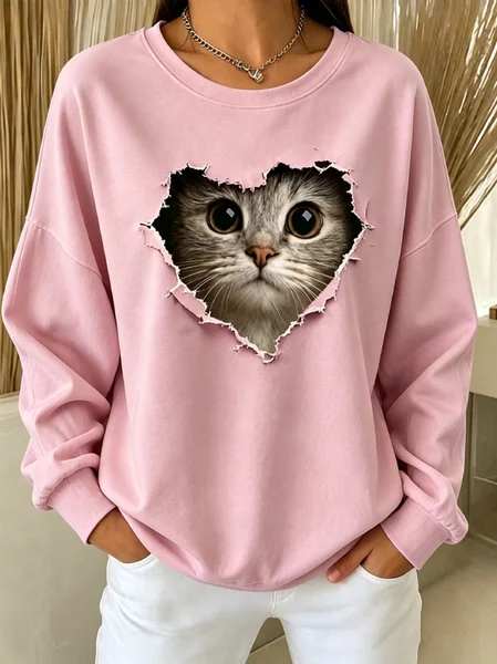 Women Animal Crew Neck Casual Spring/Fall Long Sleeve Sweatshirt