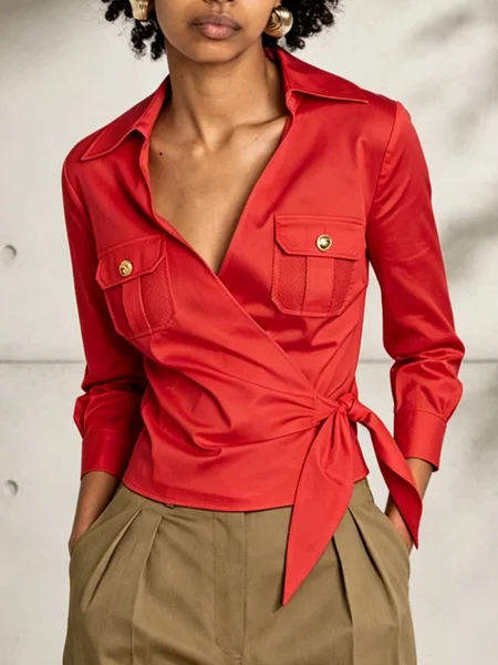 Casual Plain Shirt Collar Shirt