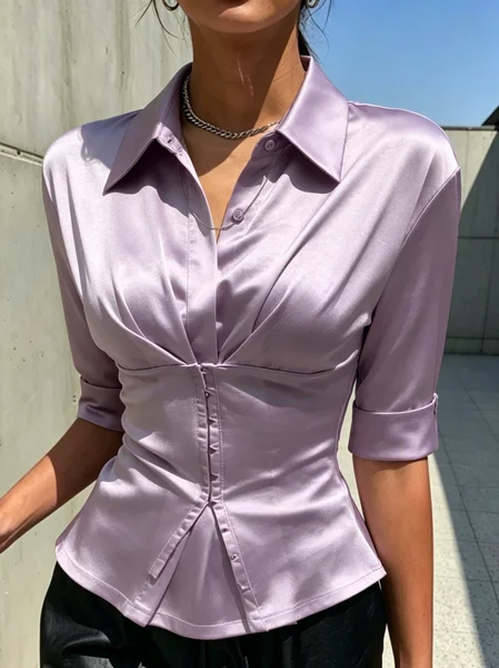 Satin Elegant Plain Button Detail Shirt