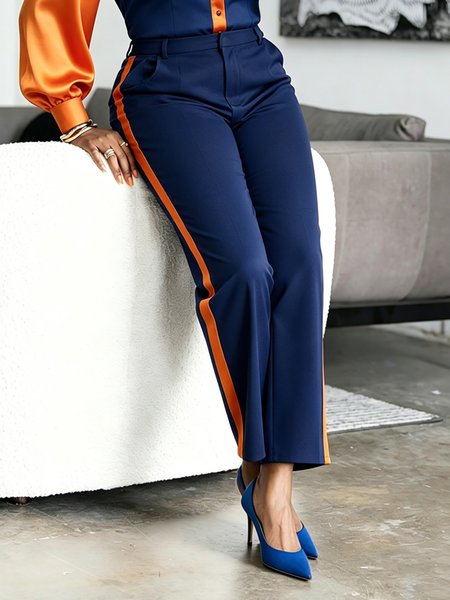 Urban Color Block Split Joint Straight Pants