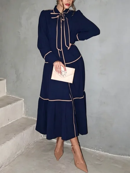 Urban Color Block Tie Neck Maxi Dress