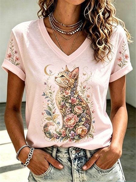 Casual Floral Crew Neck Short Sleeve T-shirt