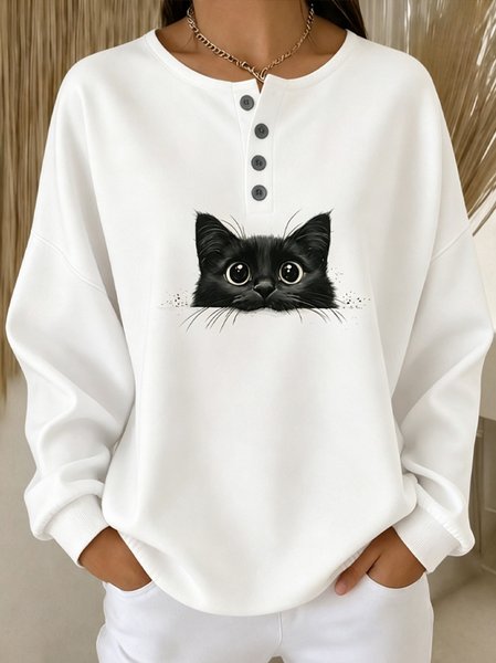 Casual Henley Collar Animal Sweatshirt