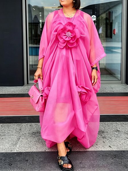 Urban Plain 3D Floral V Neck Maxi Dress