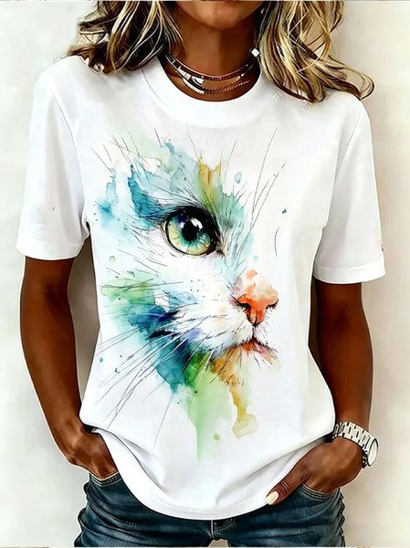 Casual Floral Crew Neck Short Sleeve T-shirt