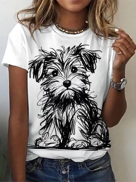 Casual Dog Crew Neck Short Sleeve T-shirt