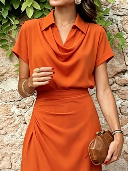 Elegant Plain Shawl Collar Blouse