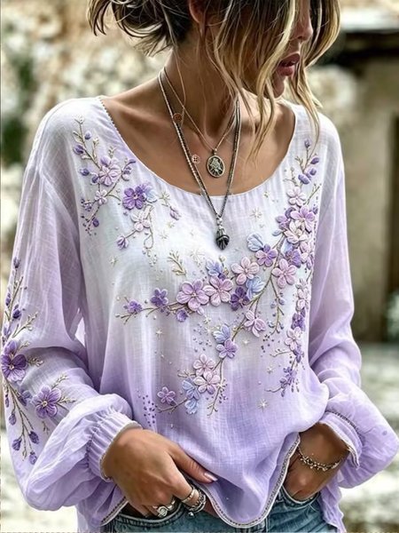 Women Floral Crew Neck Long Sleeve Blouse Printing Casual Daily Spring/Fall Top