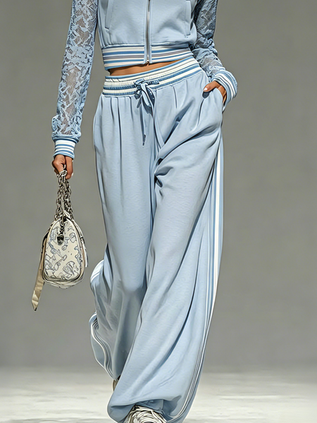 

Casual Color Block Wide Leg Pants, Blue, Pants