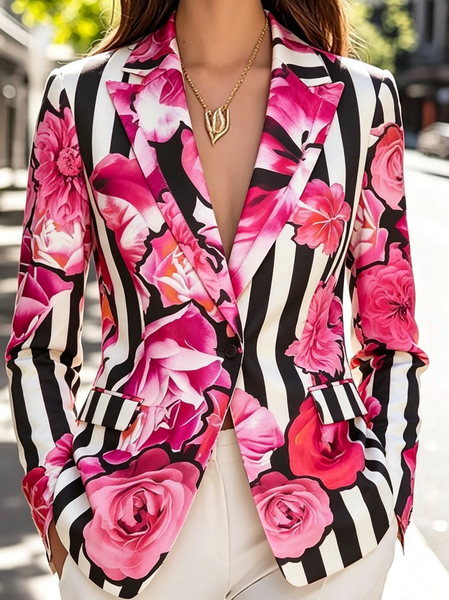 Urban Printing Floral Lapel Collar Blazer