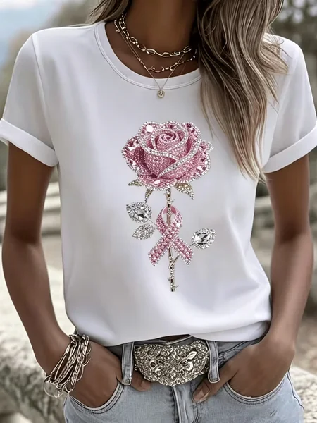 Casual Floral Crew Neck Short Sleeve T-shirt