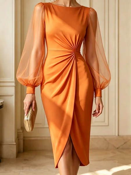 Elegant Plain Boat Neck Midi Dress