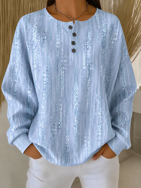 Women Abstract Henley Collar Casual Spring/Fall Long Sleeve Sweatshirt
