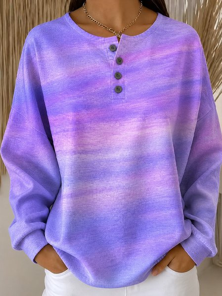 Casual Henley Collar Floral Sweatshirt