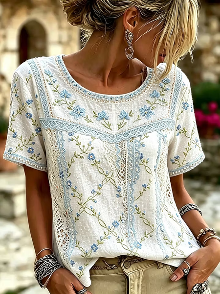 Women 3D Printing Short Sleeve Tee T-shirt Crew Neck Vintage Summer Top