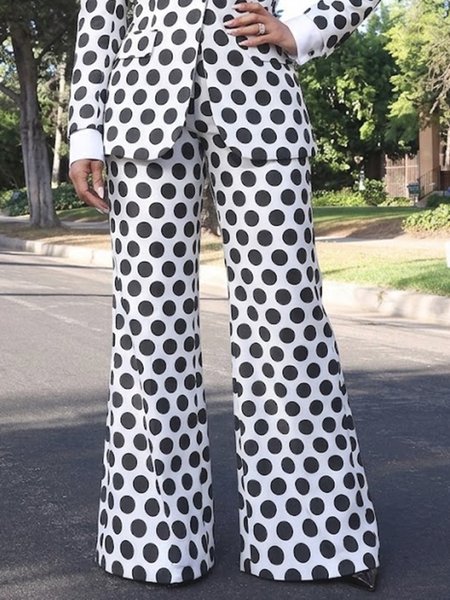 Urban Polka Dot High Waist Wide Leg Flare Pants Long Trouser