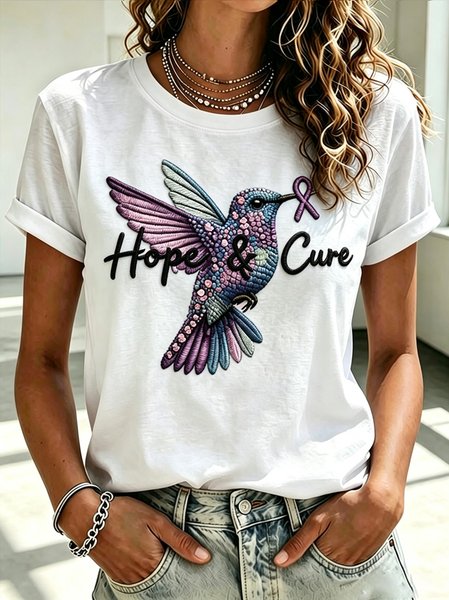 Women Floral Short Sleeve Tee T-shirt Crew Neck Casual Summer Top