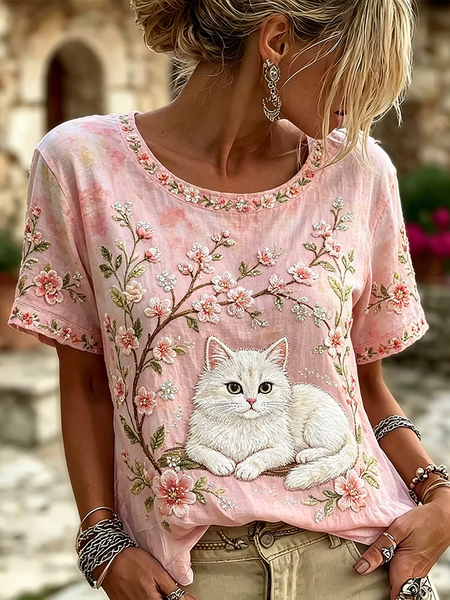 Casual Floral Crew Neck Short Sleeve T-shirt