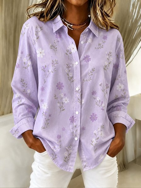 Women Floral Shawl Collar Long Sleeve Shirt Vintage Holiday Spring/Fall Top
