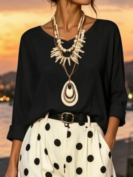 

Casual Plain Loosen T-shirt, Black, Tees