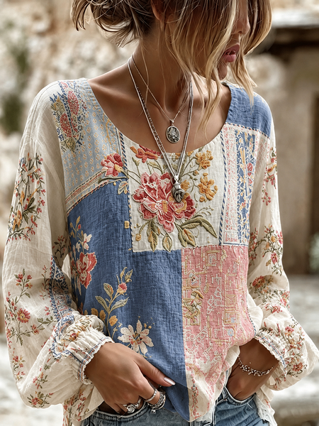 Women Floral Crew Neck Long Sleeve Blouse Printing Casual Daily Spring/Fall Top
