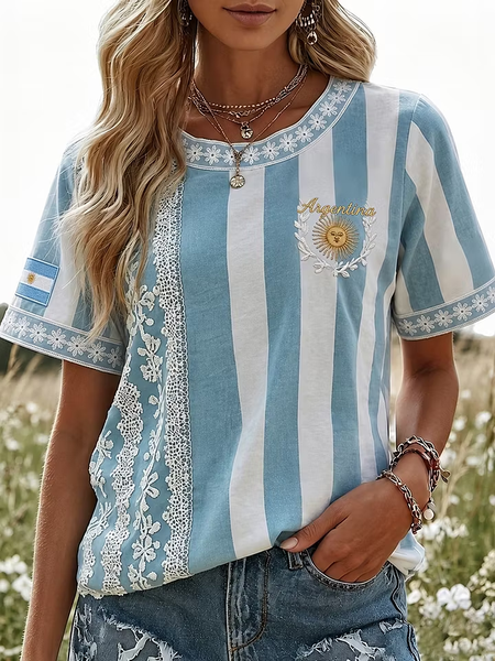 Women 3D Printing Short Sleeve Tee T-shirt Crew Neck Vintage Summer Top