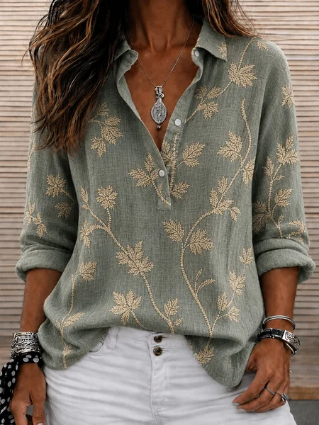 Women Striped Shawl Collar Long Sleeve Shirt Casual Daily Spring/Fall Top