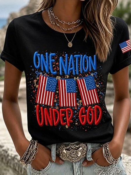 Women Floral Short Sleeve Tee T-shirt Crew Neck Casual Summer Top