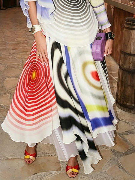 Elegant Printing Geometric Maxi Skirt